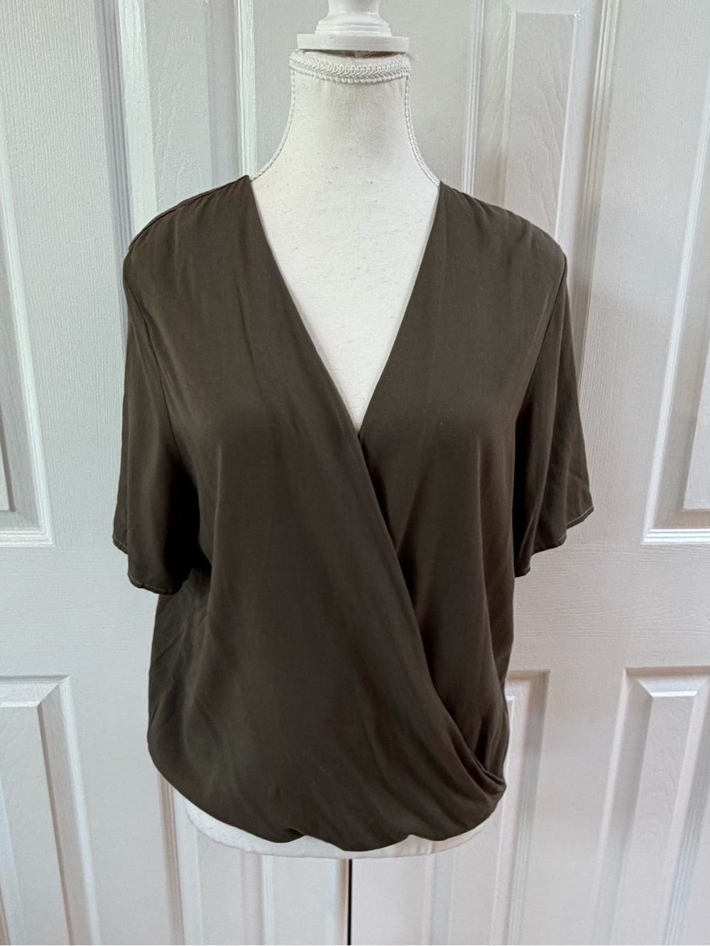 Michael Stars Olive Green Short Sleeve Wrap Top Size M